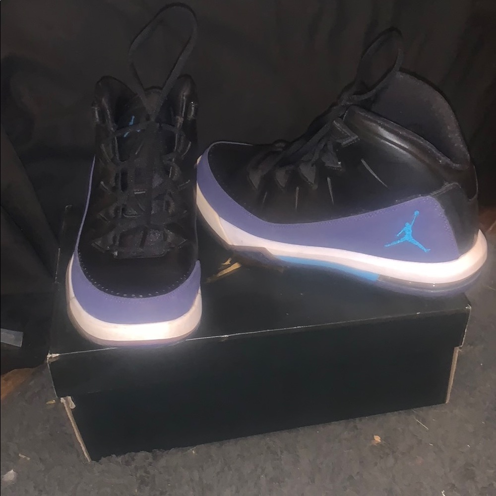 Jordan Black and Purple Athletic Shoes with Reflective Sole